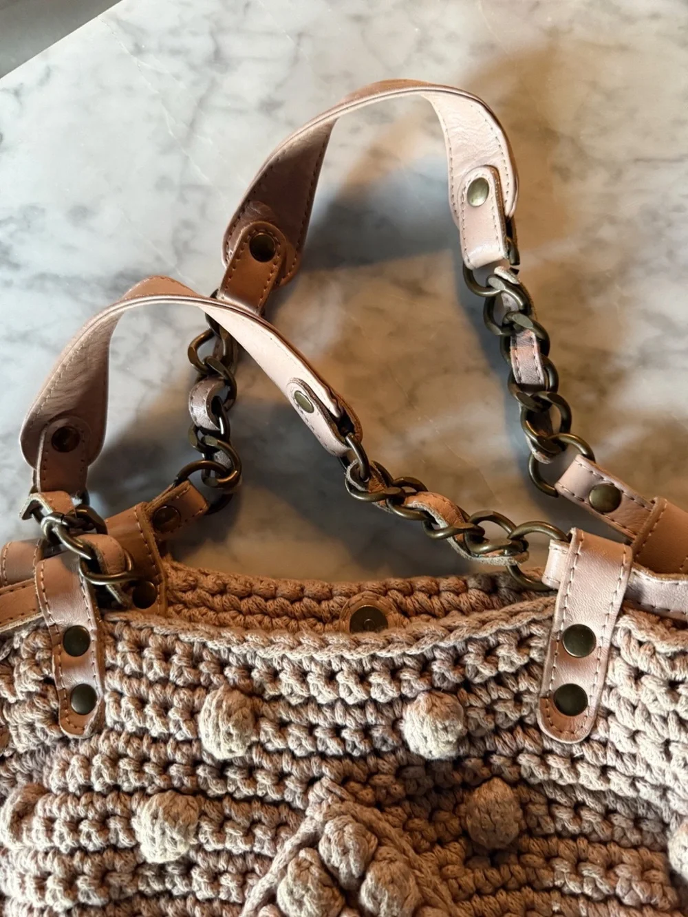 GERARD DAREL Hand-Crocheted Bubble Knit Tote Bag - Beige
